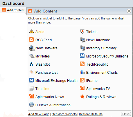 Overview - Adicionando widget sistemas ferramenta gratis redes informaticos spiceworks