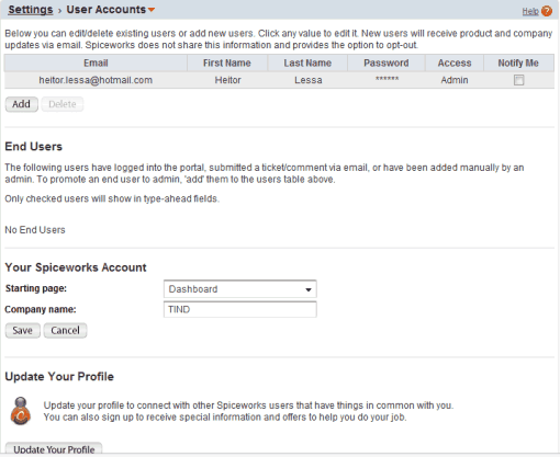 Configurando o Spiceworks - Contas de usuarios sistemas ferramenta gratis redes informaticos spiceworks