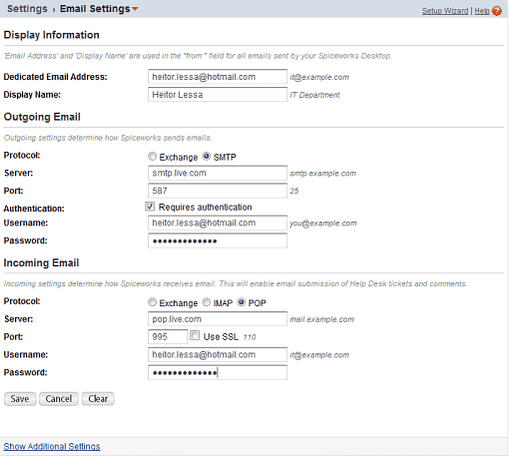 Configurando o Spiceworks - E-mail setup sistemas ferramenta gratis redes informaticos spiceworks