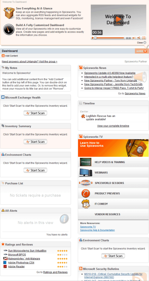 Overview - Dashboard sistemas ferramenta gratis redes informaticos spiceworks