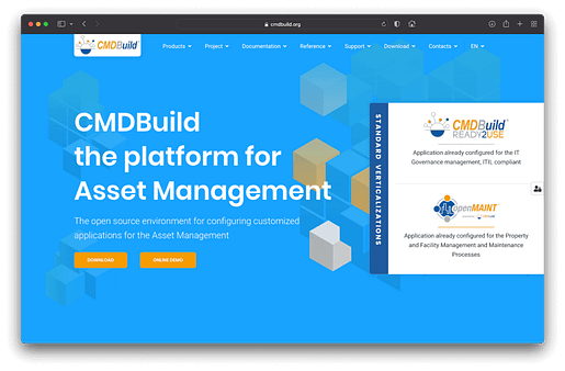 Como poupar com a gestão de ativos de TI - 7 programas grátis 12 Software de rastreamento de ativos de código aberto CMDBuild Captura de tela do site