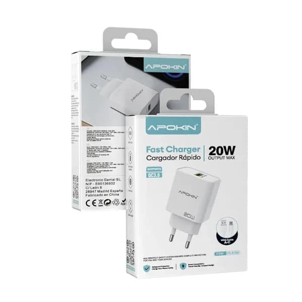Carregador Rápido USB-A APOKIN PC-81362 - 20W 2 Carregador Rápido USB-A APOKIN PC-81362 - 20W
