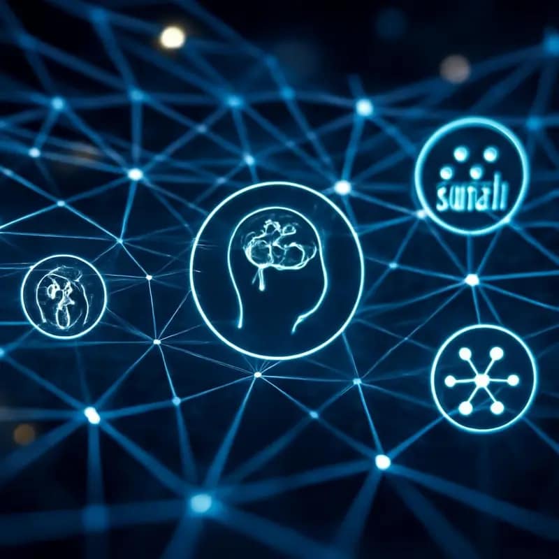Telecomunicações inteligentes e o futuro com o Machine Learning 1 Rede digital representando o fluxo de dados com ícones de machine learning.
