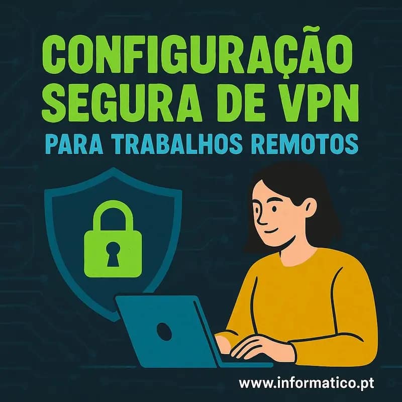 Testar Velocidade internet 8 Uma configuração de escritório pitoresca com uma pessoa a trabalhar num portátil mostrando uma conexão VPN segura no ecrã.